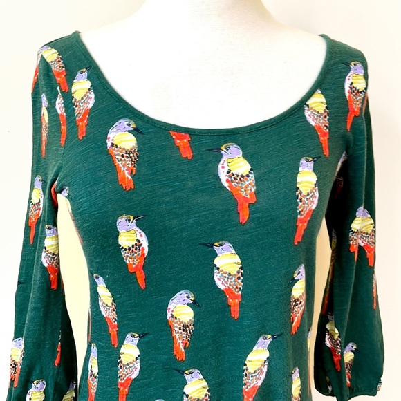 Anthropologie 9-H15 STCL Green Bird Pattern Top - Picture 3 of 11
